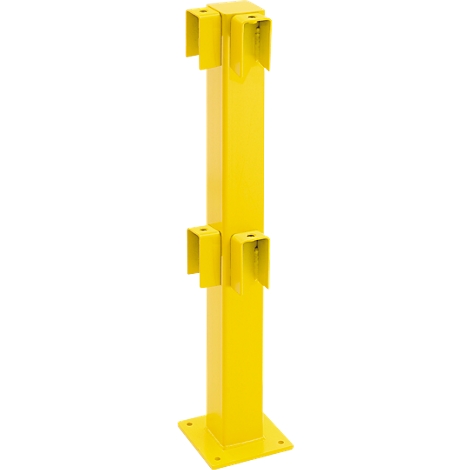 Yellow, square pillar with four brackets and a square base.