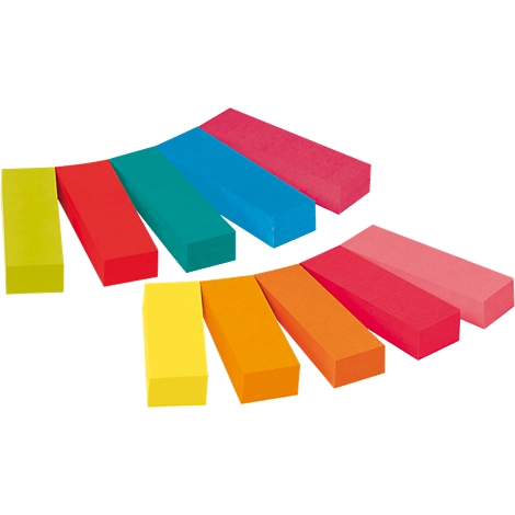Row of colorful rectangular erasers. Colors: yellow, red, green, blue, pink, orange.