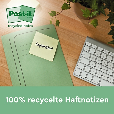 Gelber Post-it-Zettel mit handschriftlichem "Important" auf einer grünen Mappe. Daneben Tastatur und Pflanze.