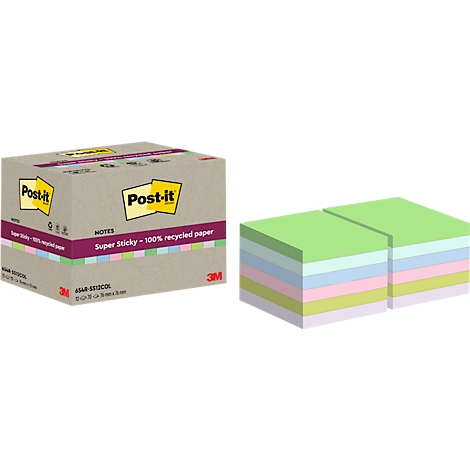 Eine Packung Post-it Haftnotizen und zwei Stapel bunter Haftnotizen.