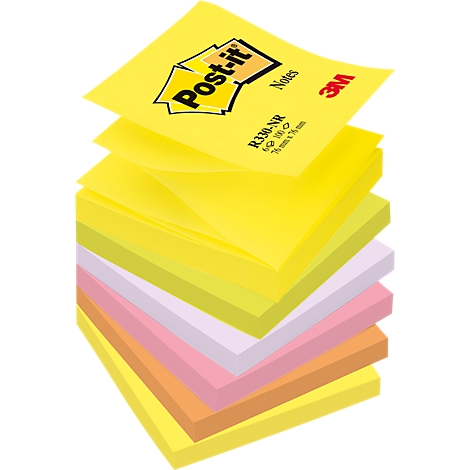 Ein Stapel verschiedenfarbiger Post-it-Zettel, das oberste mit "Post-it Notes" Beschriftung.