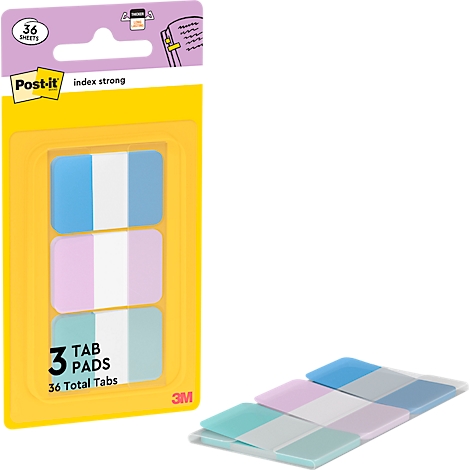 Post-it Index Strong Registerkarten in Blau, Rosa und Grün, 36 Stück.