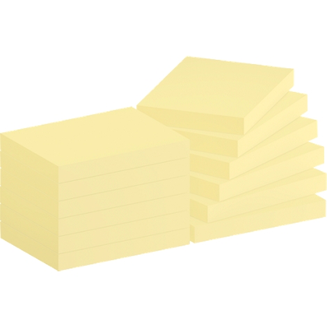 Deux piles de post-it jaunes. Une pile est plus grande et rectangulaire, l'autre plus petite et plus carrée.