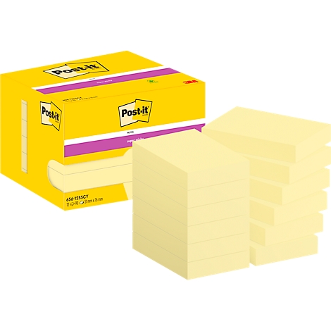 Des Post-it jaunes et un distributeur portant l'inscription 'Post-it'.
