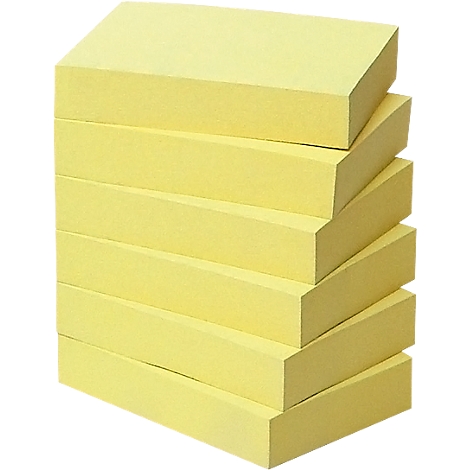 A tower of yellow sticky notes, stacked slightly offset.