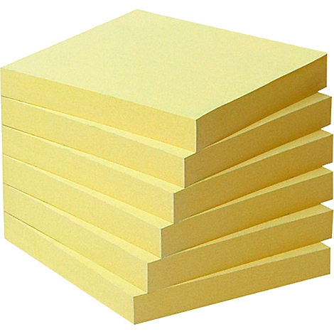 A stack of yellow sticky notes arranged in a stepped fashion.