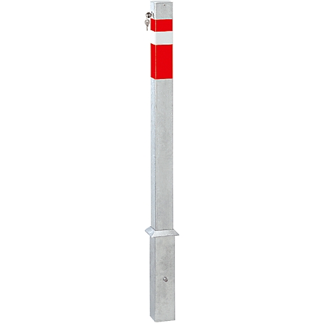 Poste gris con una franja blanca y roja. Un tornillo en la parte superior.