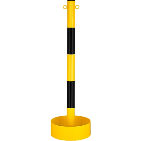 Poste de cadena con tubo de acero, para interior, con lámina de PVC en amarillo/negro