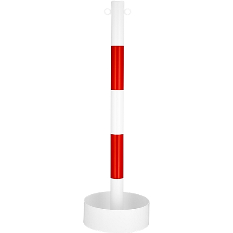 Poste de cadena con tubo de acero, para interior, con lámina de PVC en blanco/rojo