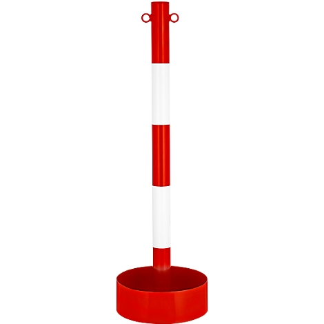 Poste de cadena con tubo de acero, para interior, con lámina de PVC en rojo/blanco