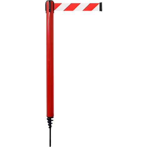 Poste delimitador GLA 24, L 350 x An 350 x Al 1250 mm, con espiga de fijación, largo cinta 4 m, rojo