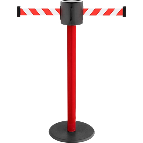 Poste delimitador GLAD 28, L 350 x An 350 x Al 1000 mm, Cinta doble, largo cinta 2 x 4 m, rojo