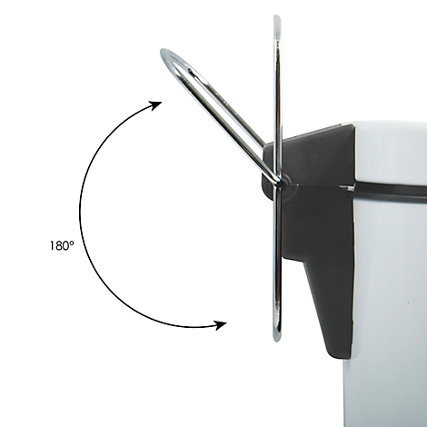 Gros plan sur une charnière de couvercle avec un angle de rotation de 180°. La poignée est repliée.
