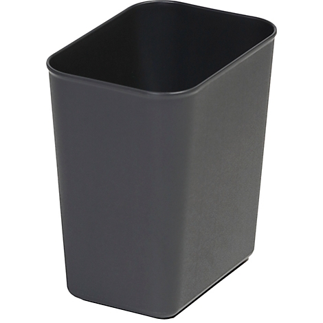Poubelle rectangulaire gris foncé.