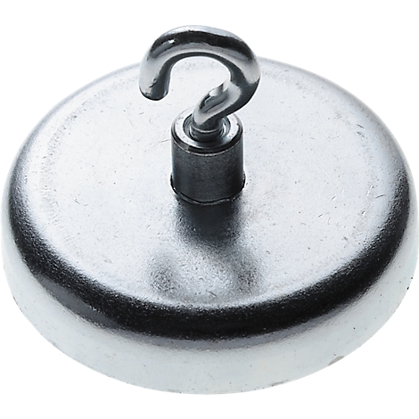 Metal magnet with hook for attachment.