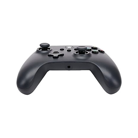 Schwarzer Xbox-Controller. Zwei Analogsticks, Steuerkreuz, Knöpfe und Xbox-Logo.