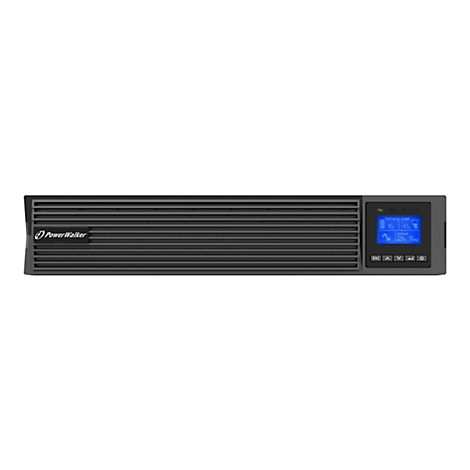 Schwarze USV mit blauem Display und Logo. Die OberflÃ¤che weist horizontale Linien auf.