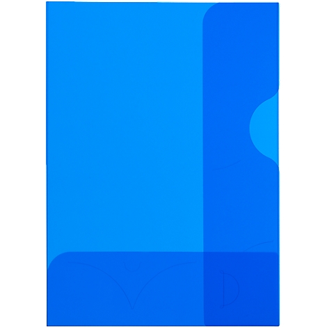 Blauer Ordner mit abgerundeten Kanten und einem rechteckigen Design.