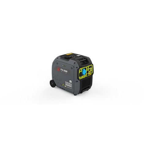 Grauer Inverter-Stromerzeuger PM 6500 mit gelber Frontblende vor weißem Hintergrund.