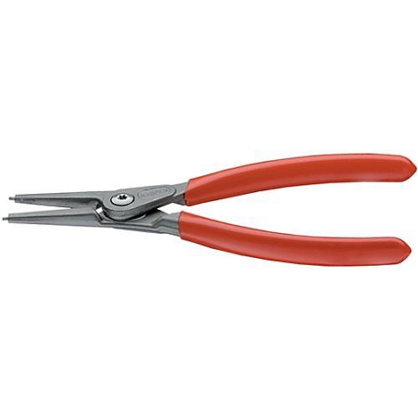 Pliers with red handles, tapering to a point at both ends. The pliers are open.