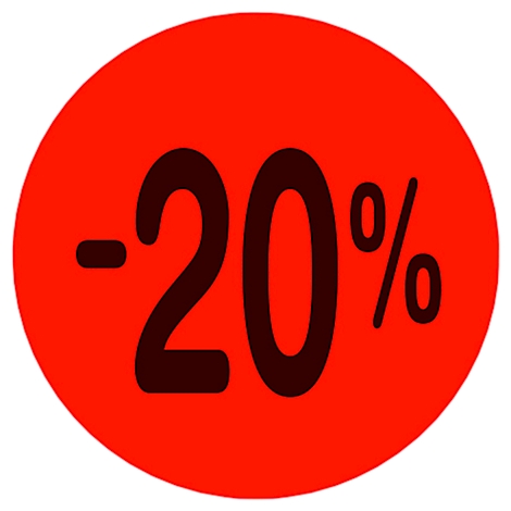 Roter Kreis mit Aufdruck -20%.