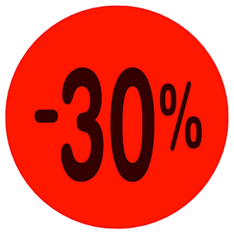 Roter Kreis mit Aufschrift -30%.