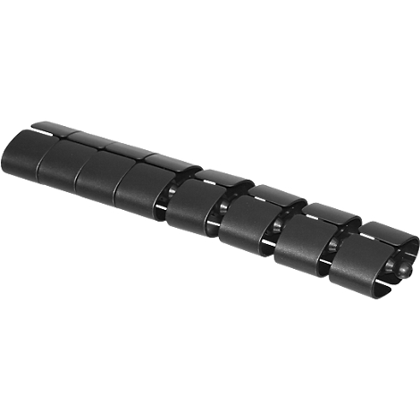Black, spiral cable protector for organizing cables.