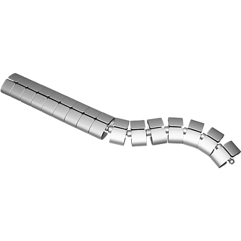 A gray, flexible cable management system in a wave shape. It consists of rectangular links.