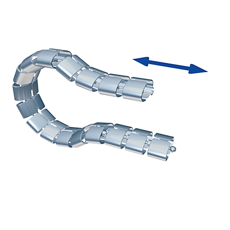 Silver cable guide, curved in a U-shape, with an arrow indicating the direction of movement.