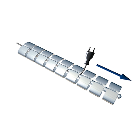 Wire with silver elements and plug, arrow indicates direction.