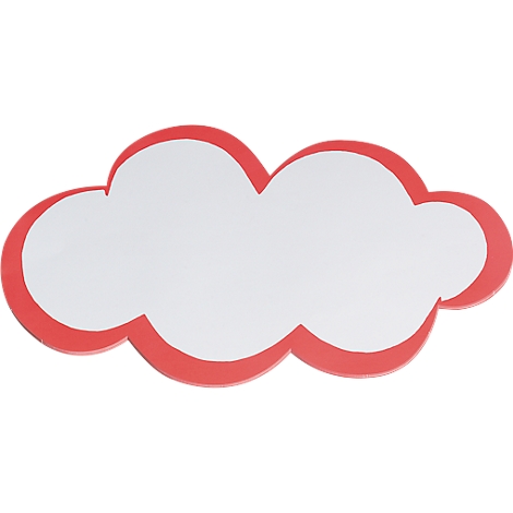 Cloud-shaped speech bubble with a red border and a white inner surface.
