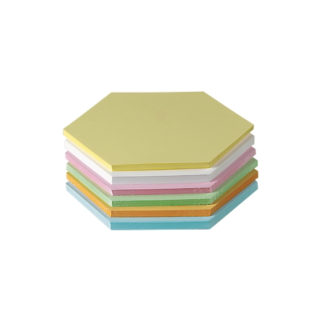 A stack of octagonal note sheets in various pastel colors.