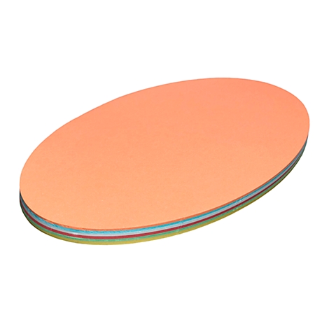 Oval-shaped, orange sanding pad. The different layers are separated by colored lines.