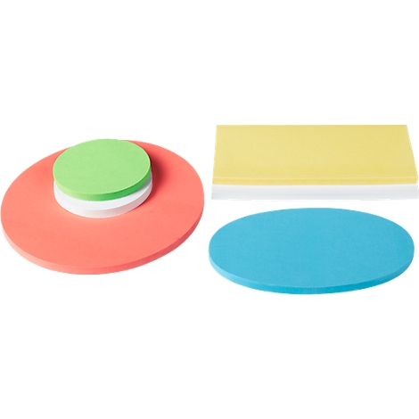 Various colored round and square foam pads in red, green, yellow and blue.