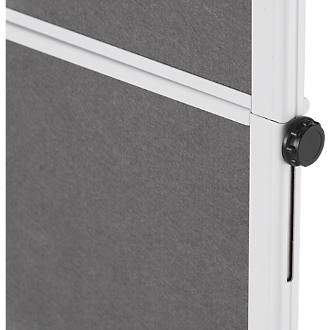 Gray fabric panels with a white frame and a black knob.