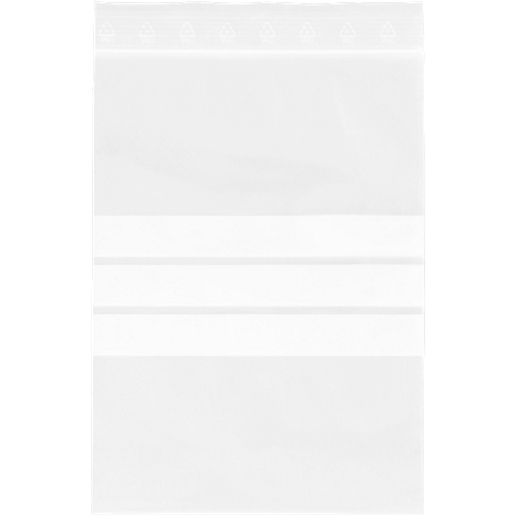 Transparent bag with white horizontal stripes. A row of small triangles can be seen at the top edge.