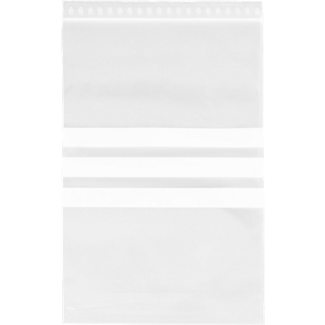Transparent sheet with perforations at the top, divided by two horizontal white stripes.