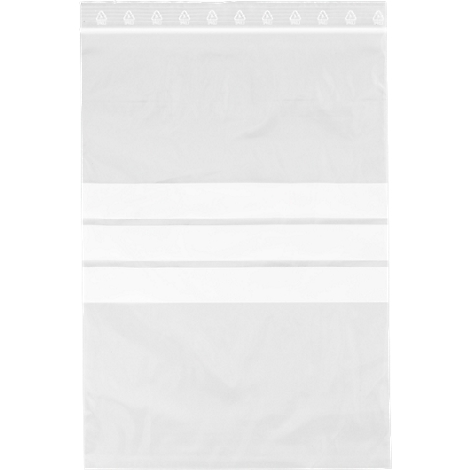 Transparent plastic bag with white mid-line and a row of small triangles at the top.