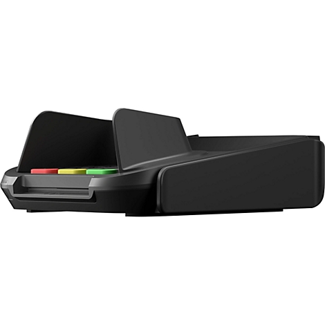 Lecteur de carte noir avec des boutons colorés. Axé sur le détail.