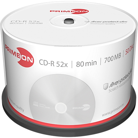Een pakket CD-R blanks met witte verpakking en een rood logo.