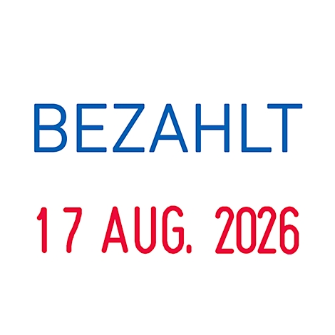 Text saying PAID with the date AUG 17, 2026. The word PAID is blue and the date is red.