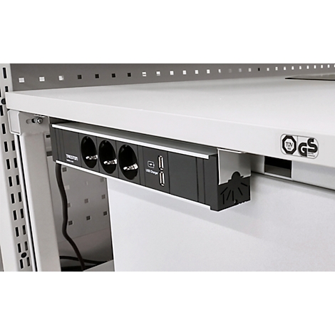 Prise multiple Treston 331, 3x, 2 x USB A, fixation verticale, câble de 4,5 m, 16 A/250 V, L 331 x P 44 x H 52 mm, aluminium