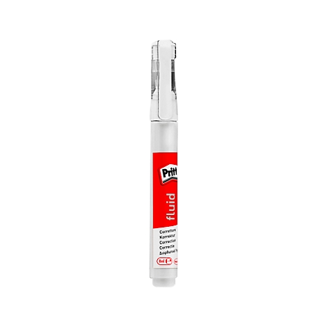 Pritt Fluid correction pen, white, red lettering "fluid".
