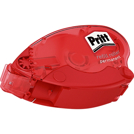 Red glue roller with the word Pritt. Inscription: refill roller permanent.