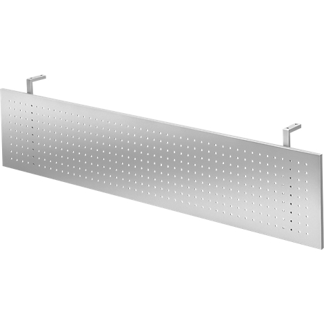 Elongated metal plate with many small holes, fixed to brackets.
