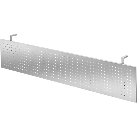 Silver perforated metal panel with brackets.