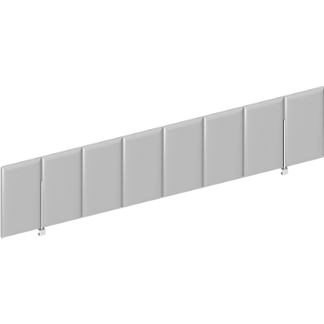 Grey wall cladding, with vertical, rectangular panels and brackets at the bottom.