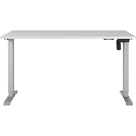 In hoogte verstelbaar witte bureau met bediening.