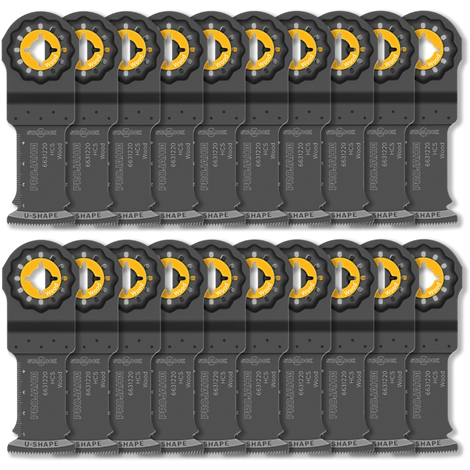 Meerdere zaagbladen in grijs, zwart en geel, met een cirkelvormig geel centrum.