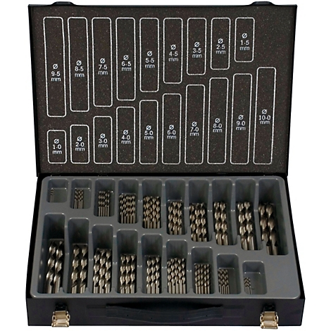 Jeu de mèches dans une boîte noire. Étiquetage supérieur avec les tailles en mm.